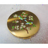 CHARMING Vintage Purse Mirror Powder Compact,Enamel Blue Birds,English Purse Compact,Powder Compact,Collectible Handbag Powder Compacts