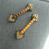 UNIQUE Pair of ART DECO Pins, Cut Glass and Embossed Metal, 1920s-30s Brooches, Collectible Vintage Jewelry