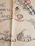 ANTIQUE Embroidered Pillow Front,Scottish Terrier,Scotty Dog, Embroidery To Frame,Patriotic Hand Embroidered, Collectible Vintage Textiles
