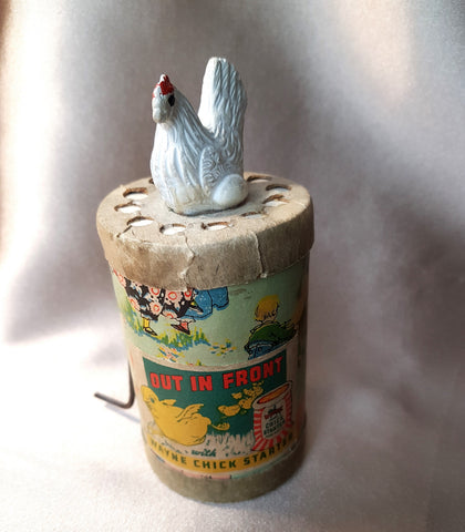 1930s Vintage Cute Toy, The CACKLING HEN, Wind It and Sounds Like a Hen, Sweet Graphics, Fun Addition To Toy Collection