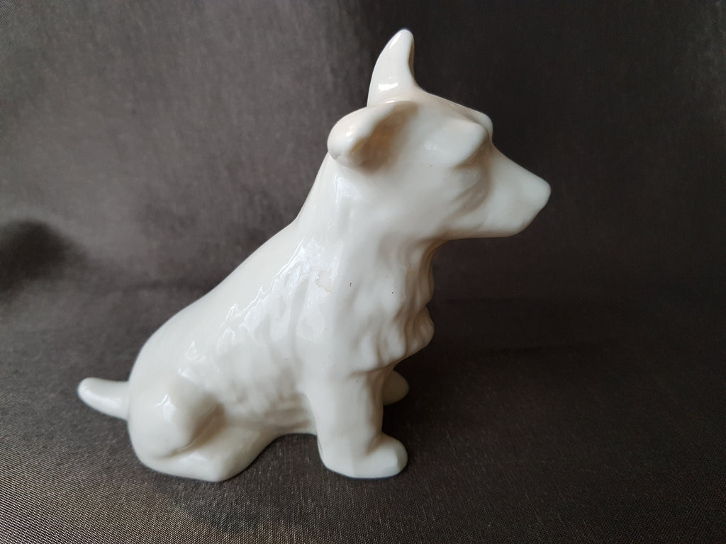 VINTAGE Belleek China Irish Porcelain Scottish Terrier Figurine, Fine Irish Belleek Terrier Dog, West Highland White Terrier, Porcelain Dog Figure