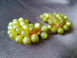 LOVELY Glowing Moonglow Earrings, Striking Olive Green Earrings, Large clip on Earrings, Signed Triad, Collectible Vintage Jewelry