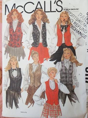 1980s STYLISH Wardrobe of Fitted Vests Pattern McCALLS 8117 Daytime and Evening Styles, Bust 32 Vintage Sewing Pattern
