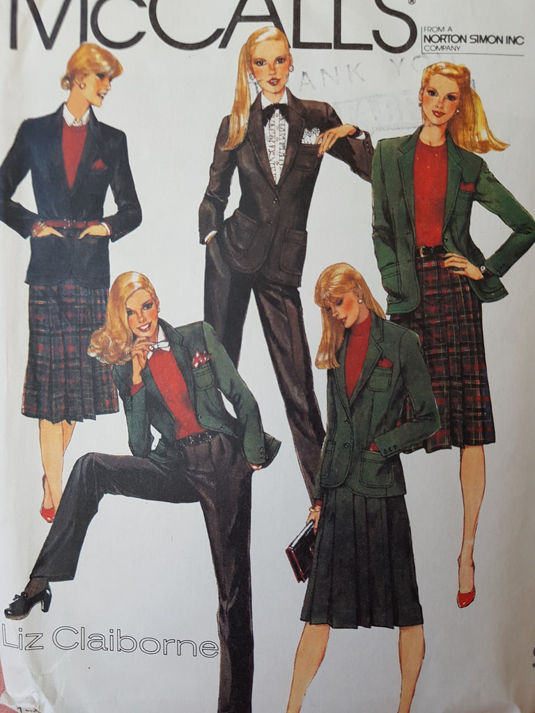 CLASSY 1980s Liz Claiborne McCALLS 7270 Pattern Jacket, Wrap Skirt  and Slim Pants, Bust 34 Vintage Sewing Pattern