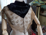 Art Deco METAL Lace and Silk Velvet Scarf Wrap,Flapper Dress Accessory,Heirloom Sewing,Vintage Clothing, Antique Textiles