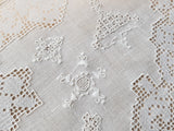 EXCEPTIONAL Italian linen Embroidery, Fine Lace Openwork, Needlelace,Raised Embroidery,Table Centerpiece Lots of Hand Work,Collectible Vintage Linens