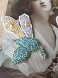 ART DECO French Glass Beaded Appliques,Glass Beaded Flowers, Flapper Era,Floral Millinery Applique,Heirloom Sewing,Collectible Appliques