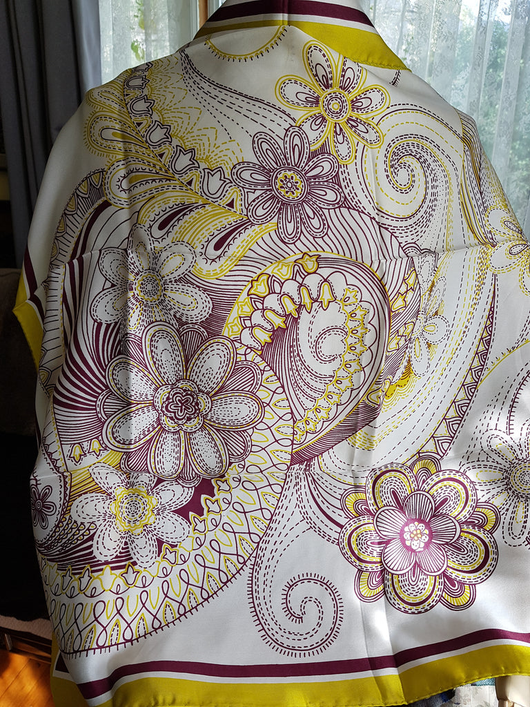BEAUTIFUL Vintage Italian Silk Designer Scarf, John Warden,Striking Mod Design, Large Silk Designer Scarves, Never Used, Original Metal Tag