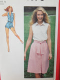 RETRO Playsuit and Front Button Skirt Pattern Simplicity 9378 Short Jumpsuit Rompers 1980s  Bust 34 Vintage Sewing Pattern FF