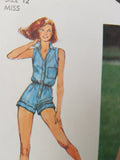 RETRO Playsuit and Front Button Skirt Pattern Simplicity 9378 Short Jumpsuit Rompers 1980s  Bust 34 Vintage Sewing Pattern FF