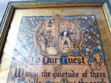 ART DECO Buzza Mottoware ,To Our Guest Picture, Old English Gold Parchment Paper, LOVELY Green and Gold Art Deco Wood Frame,Charles Dickens Style Graphics,BeautifulColors,Wall Art