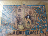 ART DECO Buzza Mottoware ,To Our Guest Picture, Old English Gold Parchment Paper, LOVELY Green and Gold Art Deco Wood Frame,Charles Dickens Style Graphics,BeautifulColors,Wall Art