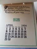 Beautiful 1934 CALENDAR of GOOD WISHES, in Original Box, Never Used, Ephemera, Great Gift