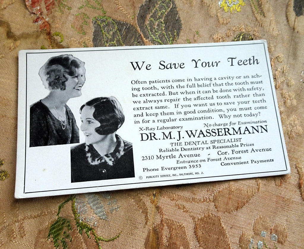 1930s Dental Advertising Blotter, Baltimore Dentist Ad, Frame It, Medical Interest