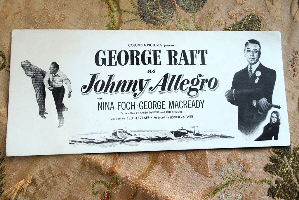1949 Film Noir George Raft Movie Blotter, Johnny Allegro,Nina Foch, Collectible Movie Memorabilia