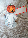 CHARMING Vintage Halloween Place Card, Jack O Lantern Dressed As Ghost, Unused, Paper Party Ephemera,Collectible Vintage Halloween