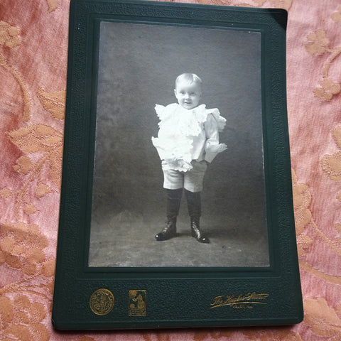 ADORABLE Antique Photo of Young Child, Cute Outfit, The Hughes Studio, Joliet, Illinois, Beautiful Antique Photograph