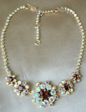 1950s GLAM Sparkling Glass Necklace and Earrings Set,Swarovski Crystals,Topaz,AB Stones,Evening or Bridal Necklace,Vintage Collectible Jewelry