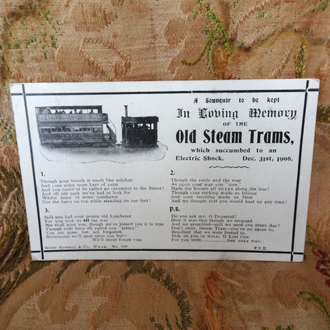 1907 Souvenir Postcard 'In Loving Memory of The Old Steam Trams' Collectible Transportation Postcard, Vintage Postcards