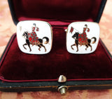 VINTAGE Gents CUFFLINKS, Enamel Knights on Horses, Gold Tone Metal Links, MCM Cuff Links,Men's Cufflinks,Vintage Wedding, Men's Jewelry