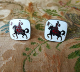 VINTAGE Gents CUFFLINKS, Enamel Knights on Horses, Gold Tone Metal Links, MCM Cuff Links,Men's Cufflinks,Vintage Wedding, Men's Jewelry