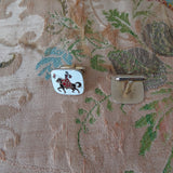VINTAGE Gents CUFFLINKS, Enamel Knights on Horses, Gold Tone Metal Links, MCM Cuff Links,Men's Cufflinks,Vintage Wedding, Men's Jewelry