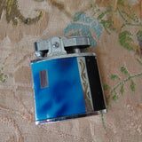 HANDSOME Art Deco Enamel Lighter, Blue, Black and Silver Tone Metal, Utica Japan Made, Collectible Vintage Lighters
