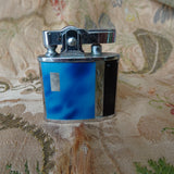 HANDSOME Art Deco Enamel Lighter, Blue, Black and Silver Tone Metal, Utica Japan Made, Collectible Vintage Lighters