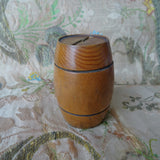 LOVELY Treen Money Bank, Figural Banks, Barrel Shape Money Box, Advertising Lester &Co, Beautiful Patina, Collectible Antique Banks
