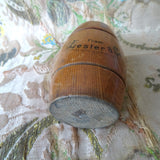 LOVELY Treen Money Bank, Figural Banks, Barrel Shape Money Box, Advertising Lester &Co, Beautiful Patina, Collectible Antique Banks