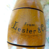LOVELY Treen Money Bank, Figural Banks, Barrel Shape Money Box, Advertising Lester &Co, Beautiful Patina, Collectible Antique Banks