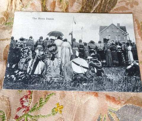 WONDERFUL 1912 Postcard of The Sioux Indians Dancing, Beautiful Historical Native Costumes, Collectible Vintage Postcards