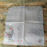 PRETTY Floral Embroidered Hankie,Vintage Handkerchief Flowers and Butterflies Embroidery,Wedding Bridal Hanky Gifts,Collectible Hankies
