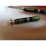 1920s ART DECO Bakelite Like 4 Pc Writing Desk Set, Openwork Silver Bands Inlay, Wax Seal Never Engraved, Antique Boxed Writing Set