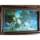 GORGEOUS Antique Maxfield Parrish Art Deco Vintage Framed Print, The Lute Players Lithograph 1924 House of Art NY, Beautiful Original Frame