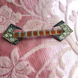 UNIQUE Pair of ART DECO Pins, Cut Glass and Embossed Metal, 1920s-30s Brooches, Collectible Vintage Jewelry