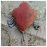 BEAUTIFUL Antique Iroquois Glass Beaded Pin Cushion Whimsy, Dated 1916, Novelty Souvenir Pincushion, Needlework Tools,Heart Shape, Collectible Pincushions