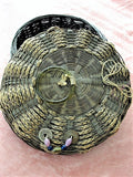 BEAUTIFUL Antique Oriental Sewing Basket With Decorated Lid Glass Beads Antique Coins Glass Ring Sewing Storage Box Basket Collectible Baskets