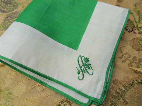 1940s VINTAGE Hankies, Monogram A Handkerchief, Green Hanky, Embroidered Monogram Hankie,Vintage Forties Hankies, Collectible Old Hankies