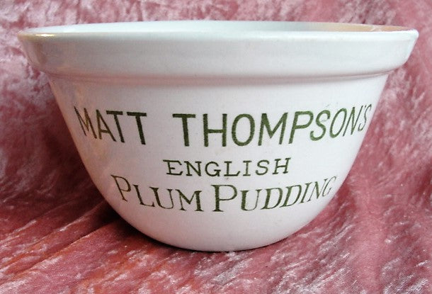 FABULOUS Antique English Green Text Plum Pudding Bowl Quick Cooker Matt Thompson's English Adams and Sons Victorian Advertising kitchenalia Collectible