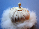 BEAUTIFUL Antique Swans Down Powder Puff,Carved Handle, Pouf,Face Puff,1920s Makeup,20s Flappers,Collectible Vanity,Boudoir Decor