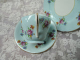 CHARMING Aynsley English Bone China Teacup And Saucer Trio,Cheerful Robin's Egg Blue, Chintz Roses, Teacup and Saucer and Dessert Plate,Cup and Saucer,Collectible Vintage Teacups
