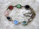 BEAUTIFUL King Tut Glass Bracelet,Scarab Fashion,Glass Scarab Stones Bracelet,Silver Tone Metal,Hieroglyphics,Archaeological Style Jewelry