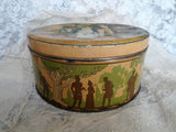 BEAUTIFUL Antique Huntley and Palmers English Biscuit Tin,Regency Pretty Girl and 2 Handsome Men, Collectible Antique Tins