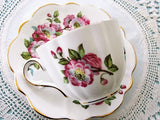 CHEERFUL Vintage English Tea Cup and Saucer Pretty PINK Flowers for Bridal Luncheons,Showers,Hostess Gift, Bridesmaid Gift, Wedding