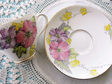CHEERFUL Vintage English Foley China Tea Cup and Saucer BEGONIA Pattern PINK Hand Painted Flowers for Bridal Luncheons,Showers,Hostess Gift, Bridesmaid Gift, Wedding,  Tea Party