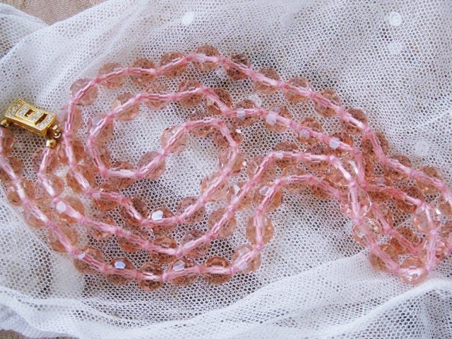 DAZZLING Vintage Swarovski PINK Cut Crystal Long Bead Necklace 30 inches Length Vintage Jewelry