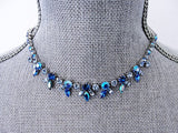 EXCEPTIONAL Elegant Signed SHERMAN Necklace Brilliant Peacock Blue Aurora Borealis Vintage 50s 60s Rhinestone Costume Jewelry