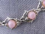 LOVELY 1950s Pink Moon Glow Thermoplastic and Gold Tone Metal Necklace Wear or Collect Vintage Costume Jewelry