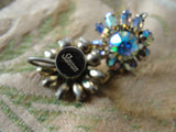 DAZZLING Signed SHERMAN Aurora Borealis Rhinestone Screw Back Earrings Vintage Costume Jewelry